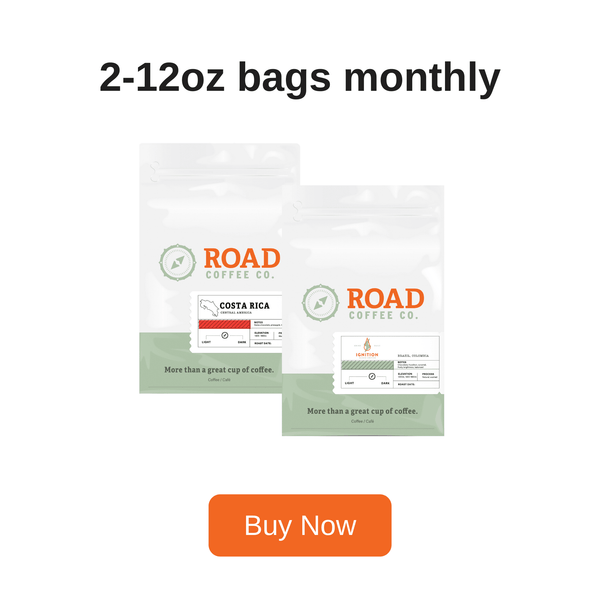 2-12oz bag monthly coffee subscription medium roast Costa Rica medium roast Ignition blend Road Coffee