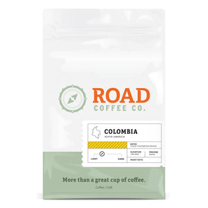 Road Coffee's Colombia is a medium roast, medium body coffee, with tasting notes of caramel and a bright, fruity balance. This 2 pound bag of medium roast coffee is available in both whole coffee bean and pre-ground from the best Canadian coffee roaster and coffee subscription.