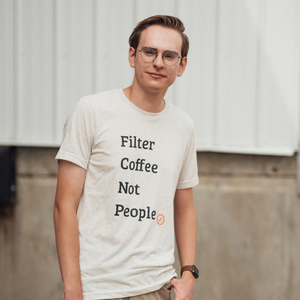 Man wearing Road Coffee Filter Coffee Not People T-Shirt in Heather Cream